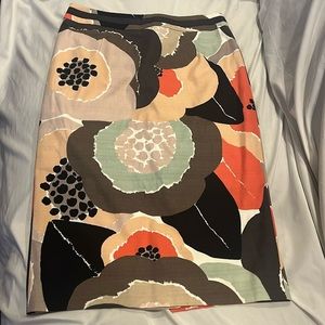 Boden Brown and Sage Green Floral Cotton Pencil Skirt Grosgrain Waist Size 4R